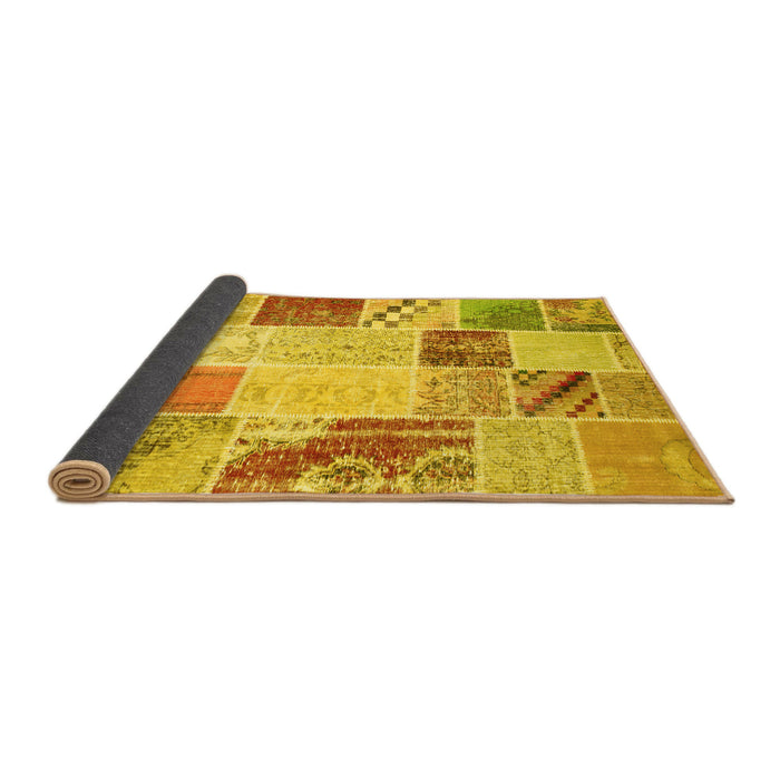 Sideview of Patchwork Yellow Transitional Rug, con1383yw