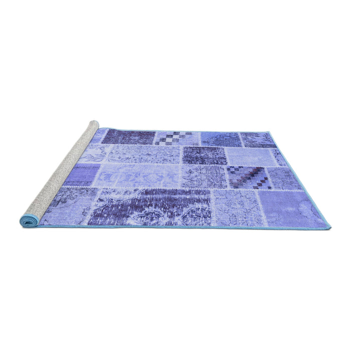 Sideview of Machine Washable Patchwork Blue Transitional Rug, wshcon1383blu