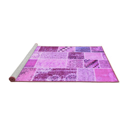 Sideview of Machine Washable Patchwork Purple Transitional Area Rugs, wshcon1383pur