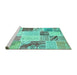 Sideview of Machine Washable Patchwork Turquoise Transitional Area Rugs, wshcon1383turq