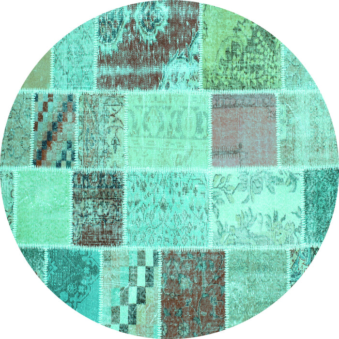 Round Patchwork Turquoise Transitional Rug, con1383turq