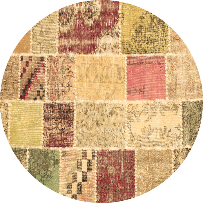 Round Patchwork Brown Transitional Rug, con1383brn