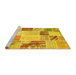 Sideview of Machine Washable Patchwork Yellow Transitional Rug, wshcon1383yw