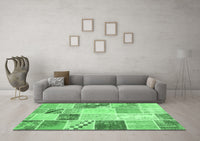 Machine Washable Patchwork Emerald Green Transitional Rug, wshcon1383emgrn