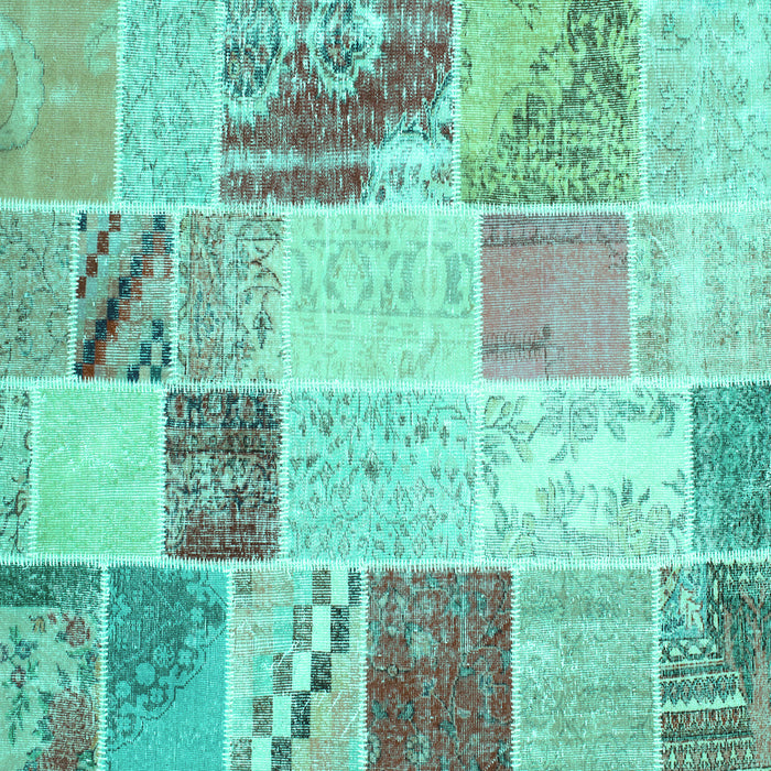 Square Machine Washable Patchwork Turquoise Transitional Area Rugs, wshcon1383turq
