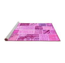 Sideview of Machine Washable Patchwork Pink Transitional Rug, wshcon1383pnk
