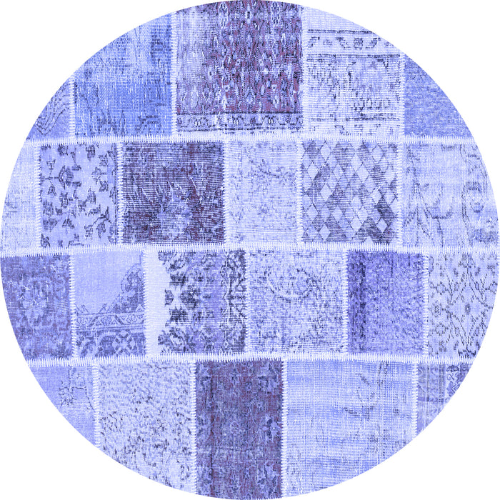 Round Machine Washable Patchwork Blue Transitional Rug, wshcon1384blu