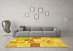 Machine Washable Patchwork Yellow Transitional Rug in a Living Room, wshcon1384yw