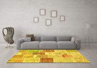 Machine Washable Patchwork Yellow Transitional Rug, wshcon1384yw