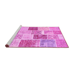 Sideview of Machine Washable Patchwork Pink Transitional Rug, wshcon1384pnk