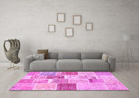 Machine Washable Patchwork Pink Transitional Rug, wshcon1384pnk