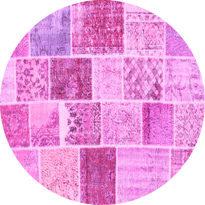 Round Patchwork Pink Transitional Rug, con1384pnk