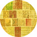 Round Patchwork Yellow Transitional Rug, con1384yw