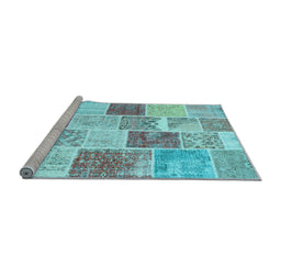 Sideview of Machine Washable Patchwork Light Blue Transitional Rug, wshcon1384lblu