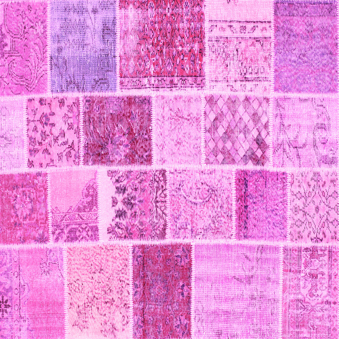Square Machine Washable Patchwork Pink Transitional Rug, wshcon1384pnk
