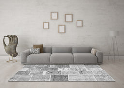 Machine Washable Patchwork Gray Transitional Rug in a Living Room,, wshcon1384gry