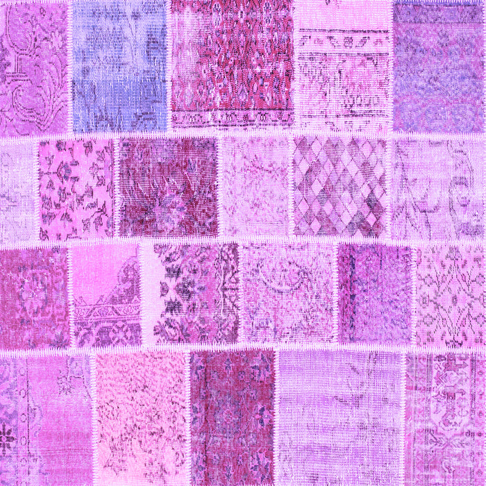 Square Machine Washable Patchwork Purple Transitional Area Rugs, wshcon1384pur