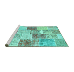 Sideview of Machine Washable Patchwork Turquoise Transitional Area Rugs, wshcon1384turq