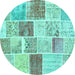 Round Patchwork Turquoise Transitional Rug, con1384turq