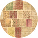 Round Machine Washable Patchwork Brown Transitional Rug, wshcon1384brn