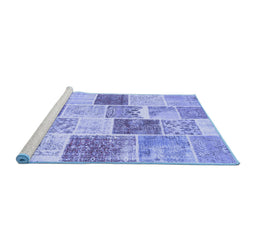 Sideview of Machine Washable Patchwork Blue Transitional Rug, wshcon1384blu