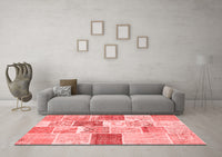 Machine Washable Patchwork Red Transitional Rug, wshcon1384red