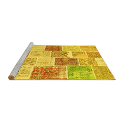Sideview of Machine Washable Patchwork Yellow Transitional Rug, wshcon1384yw
