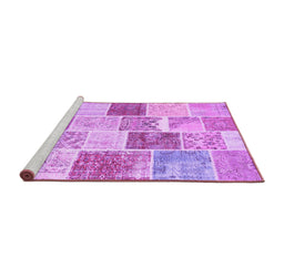 Sideview of Machine Washable Patchwork Purple Transitional Area Rugs, wshcon1384pur