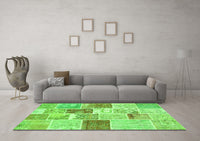 Machine Washable Patchwork Green Transitional Rug, wshcon1384grn