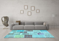 Machine Washable Patchwork Light Blue Transitional Rug, wshcon1384lblu