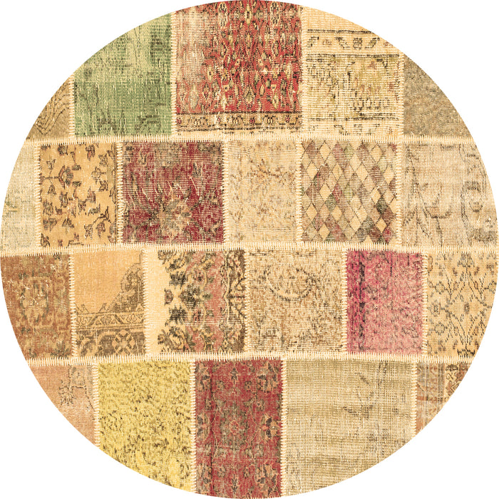 Round Patchwork Brown Transitional Rug, con1384brn