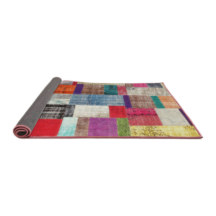 Thickness of Contemporary Cherry Red Patchwork Rug, con1385