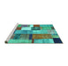 Sideview of Machine Washable Patchwork Turquoise Transitional Area Rugs, wshcon1385turq