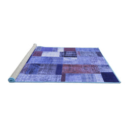 Sideview of Machine Washable Patchwork Blue Transitional Rug, wshcon1385blu