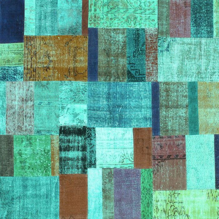 Square Machine Washable Patchwork Turquoise Transitional Area Rugs, wshcon1385turq