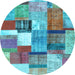 Round Patchwork Light Blue Transitional Rug, con1385lblu