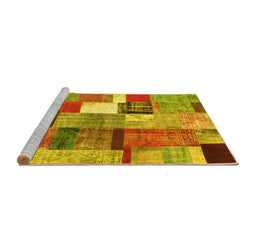 Sideview of Machine Washable Patchwork Yellow Transitional Rug, wshcon1385yw