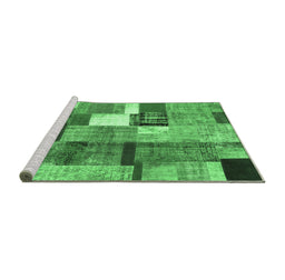 Sideview of Machine Washable Patchwork Emerald Green Transitional Area Rugs, wshcon1385emgrn