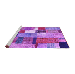 Sideview of Machine Washable Patchwork Purple Transitional Area Rugs, wshcon1385pur