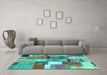 Machine Washable Patchwork Turquoise Transitional Area Rugs in a Living Room,, wshcon1385turq