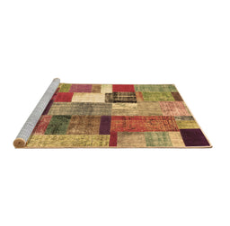 Sideview of Machine Washable Patchwork Brown Transitional Rug, wshcon1385brn