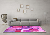 Machine Washable Patchwork Pink Transitional Rug, wshcon1385pnk