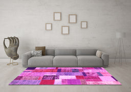 Machine Washable Patchwork Pink Transitional Rug in a Living Room, wshcon1385pnk