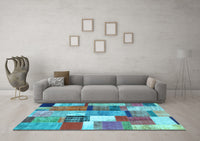 Machine Washable Patchwork Light Blue Transitional Rug, wshcon1385lblu