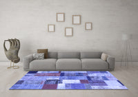 Machine Washable Patchwork Blue Transitional Rug, wshcon1385blu