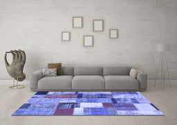 Machine Washable Patchwork Blue Transitional Rug in a Living Room, wshcon1385blu