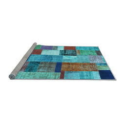 Sideview of Machine Washable Patchwork Light Blue Transitional Rug, wshcon1385lblu