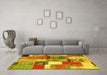 Machine Washable Patchwork Yellow Transitional Rug in a Living Room, wshcon1385yw