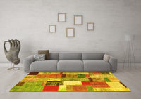 Machine Washable Patchwork Yellow Transitional Rug, wshcon1385yw