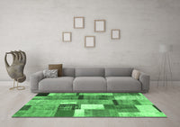 Machine Washable Patchwork Emerald Green Transitional Rug, wshcon1385emgrn